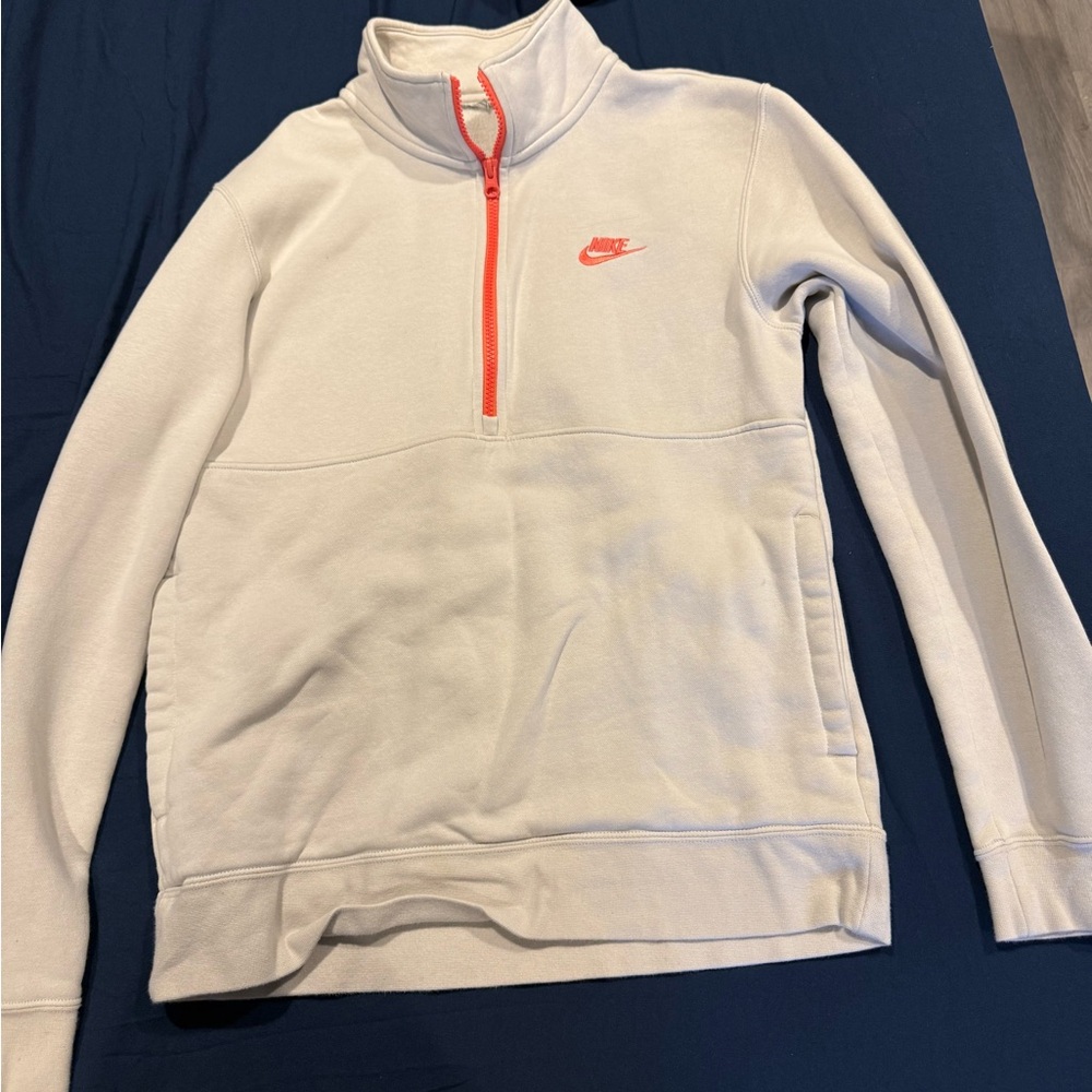 Nike White and Coral Quarter-Zip Pullover